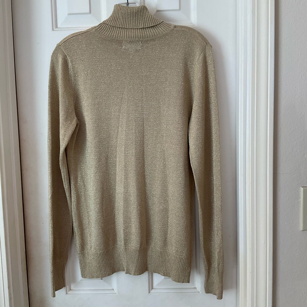 Joseph A. Gold Lame Metallic Long Sleeve Turtleneck Sweater, Size Medium - Picture 4 of 12